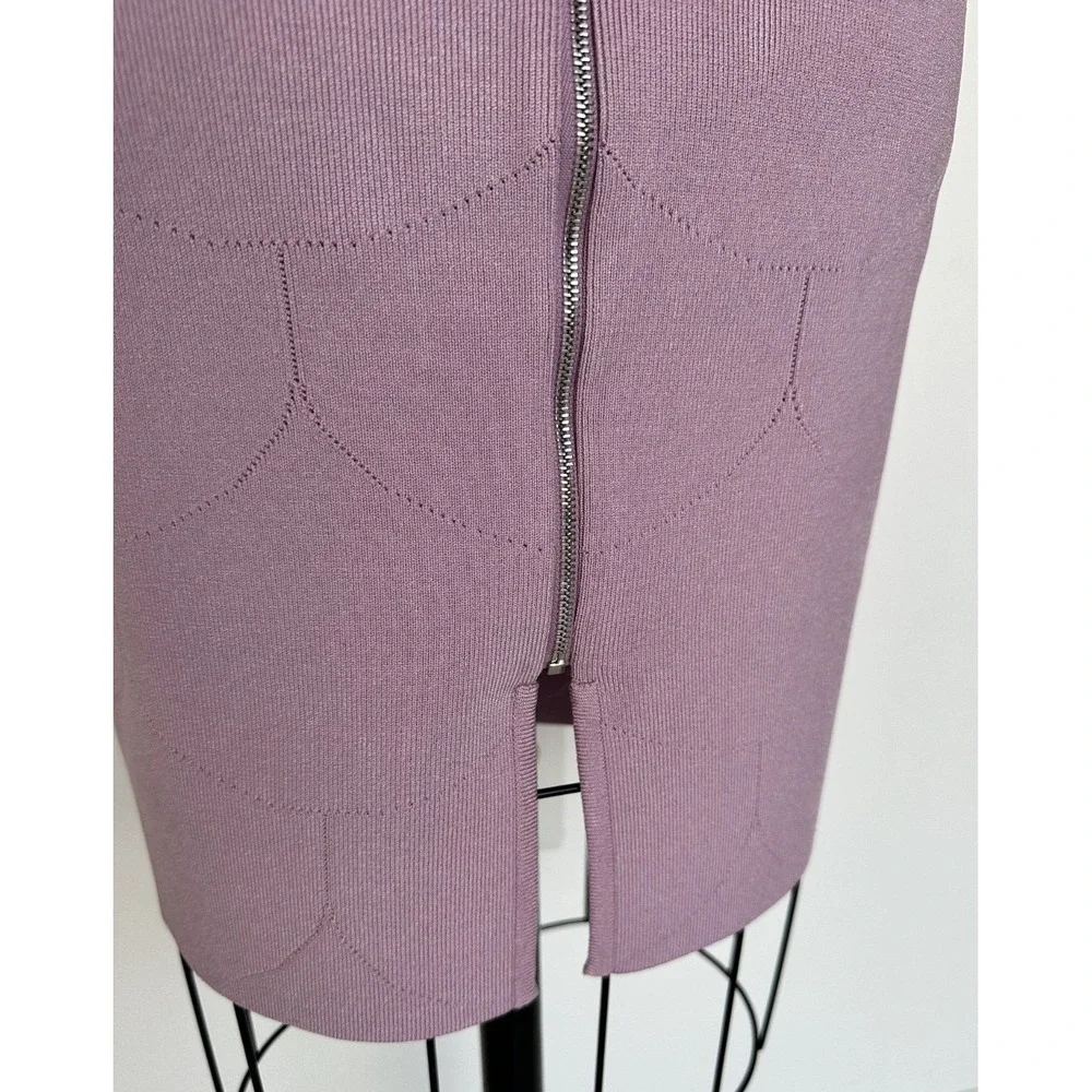 Paula Hian Fleur Stretch Knit Skirt with Laser Cut Scallop Skirt Small Lavender